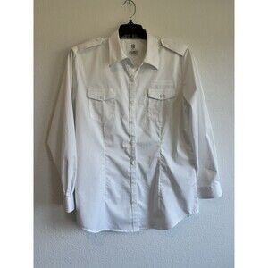 Murphy & Hartelius Women's White Tapered Fit Button Down Uniform Shirt Size 14